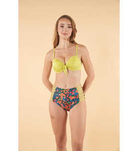 Estiva Desenli Yüksek Bel Britli Bikini Takımı - Sarı