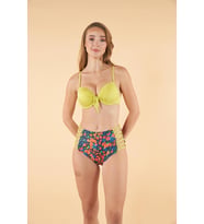 Estiva Desenli Yüksek Bel Britli Bikini Takımı - Sarı