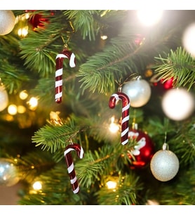 VIP DELUXE 6 ADET BASTON SÜS 13 CM PARLAK SİMLİ KIRMIZI YILBAŞI AĞACI SÜSLERİ NOEL AĞACI SÜSLERİ