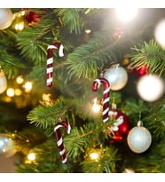 VIP DELUXE 6 ADET BASTON SÜS 13 CM PARLAK SİMLİ KIRMIZI YILBAŞI AĞACI SÜSLERİ NOEL AĞACI SÜSLERİ