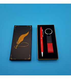 Kutulu Kırmızı Deri Anahtarlık ve Touchpen Tükenmez Kalem Hediye Seti
