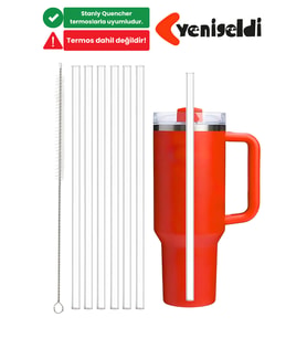 6 Adet 30 cm Stanly Quencher Uyumlu TRİTAN Pipet Ve 1 Adet Temizleme Fırçası