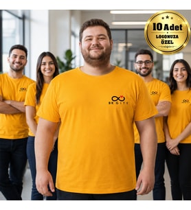 Logonuza Özel 10 Adet Sarı Büyük Beden Tişört - Pamuk Unisex Kurumsal Büyük Beden Tişört