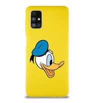 Samsung Galaxy M51 Soft Premier Kapak Donald Duck-F Tasarımlı Silikon Kılıf - Sarı (Şeffaf)