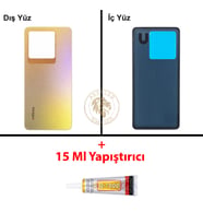 Infinix Note 30 Pro Gold Uyumlu Arka Kapak + B7000 Yapıştırıcı Arka Cam Batarya Pil Kapağı