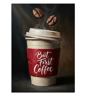 But First Coffee Karton Bardak Dekoratif Kanvas - Mdf Ahşap Tablo