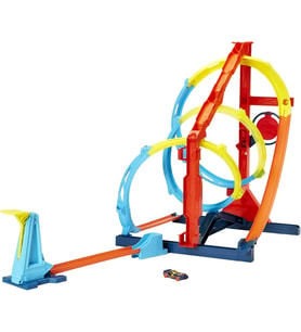 Hot Wheels Track Builder Spiral Dönüşlü Pist Oyun Seti, Yaratıcı Spiral Pist Yarışları, Hedefi Vurma