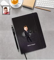 Kişiye Özel Erkek Çocuk Karikatürlü Siyah Defter Kalem Hediye Seti Model-1