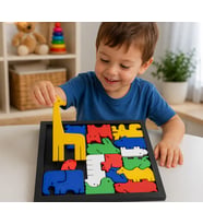 3D Baskı Hayvan Figürlü Ahşap Görünümlü Puzzle Oyunu - Eğitici Zeka ve Şekil Eşleştirme Oyuncağı