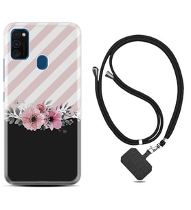 Samsung M21 M22 M23 M30 M31S M32 Kılıf Boyun Askılı Silikon Strip Pink Flowers 1396