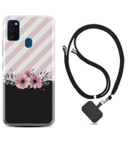 Samsung M21 M22 M23 M30 M31S M32 Kılıf Boyun Askılı Silikon Strip Pink Flowers 1396