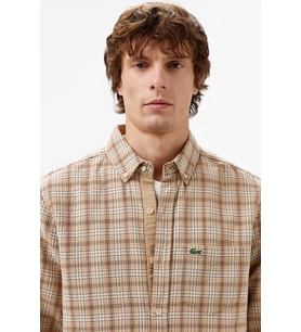 Lacoste Men's Regular Fit Button-Down Collar Plaid Shirt Brown Erkek Düğmeli Yaka Ekose Gömlek Kahverengi