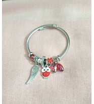 kadın baykuş figürlü çelik pandora (Kırmızı)