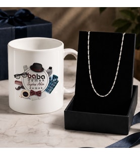BK Gift Kişiye Özel Babalar Günü Tasarımlı Beyaz Kupa & Yaprak Model Zincir Kolye -14, Babalar Günü Hediyesi