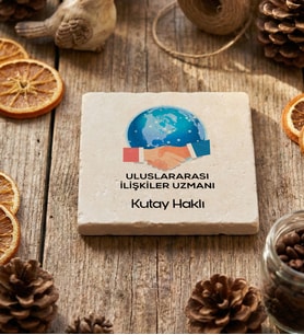 Kişiye Özel Uluslararası İlişkiler Uzmanı Bardak Altlığı  Hediyesi (Krem)