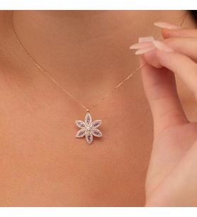 Gümüş Pazarım Ametist Taşlı Lotus Çiçeği Gümüş Kolye