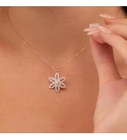 Gümüş Pazarım Ametist Taşlı Lotus Çiçeği Gümüş Kolye