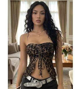 Giyim Kadın Leopar Desenli Crop Bluz Önden Büzgü Detaylı Şık Kadın Üst Giyim Özel Tasarım