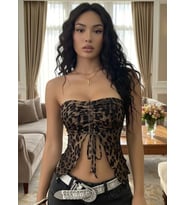 Giyim Kadın Leopar Desenli Crop Bluz Önden Büzgü Detaylı Şık Kadın Üst Giyim Özel Tasarım