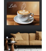 Latte Sanatı Kalp Desenli Kahve Dekoratif Kanvas - Mdf Ahşap Tablo