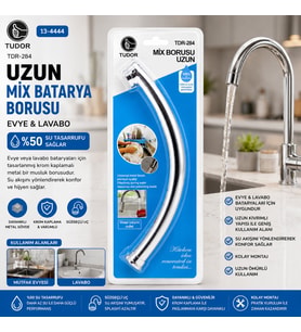 KUĞU EVYE - LAVABO UZUN MİX BATARYA BORUSU KROM KAPLAMA - VAKUMLU - SÜZGEÇLİ UÇ (5343)