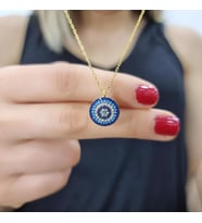 925 Nazar Gold Kaplama 925 Ayar Zirkon Taşlı Gümüş Kolye (Karışık)