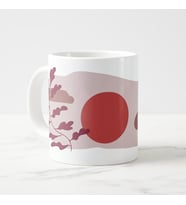 Abstract Botanical Line Art Temalı Porselen Kupa Bardak (Pembe)
