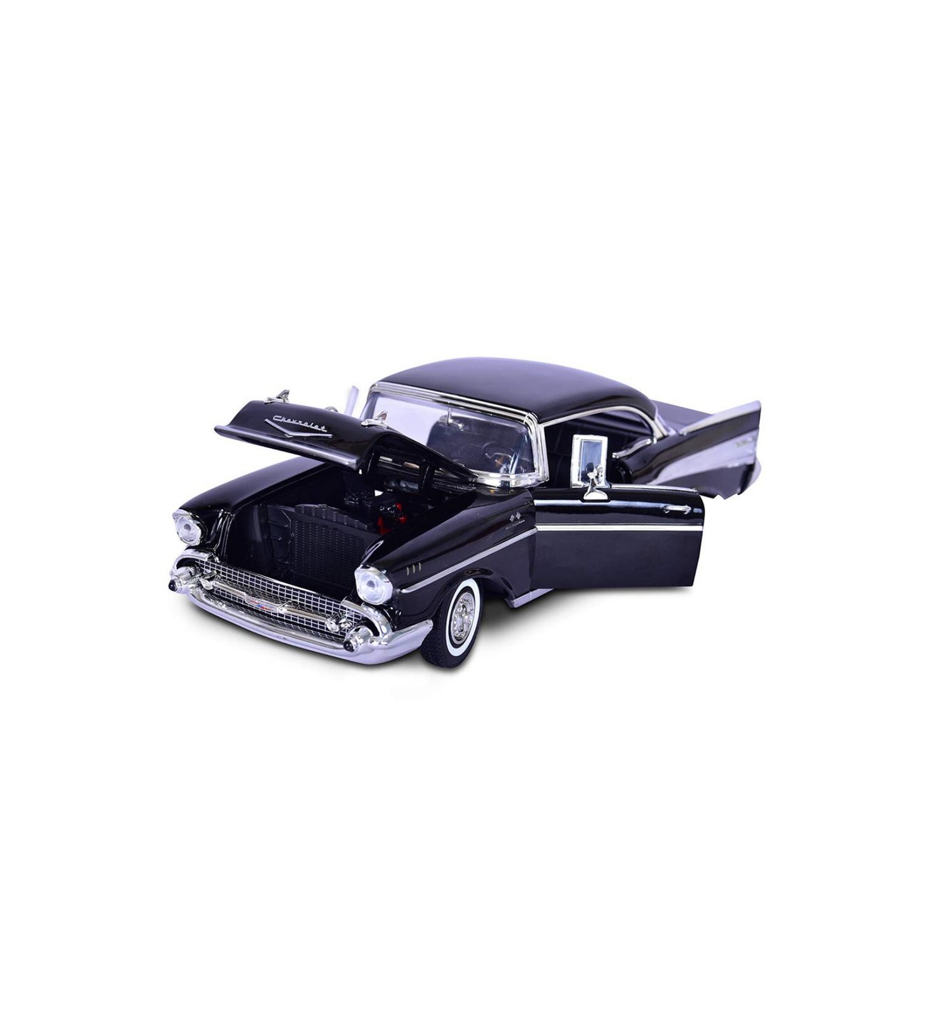 Siyah 1:18 Ölçek Die Cast İnce Detay 1957 Chevy Bel Air Oyuncak
