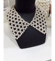 Parlak İncili Kolye Bebek Yaka Model İncili Gerdanlık (Ekru)