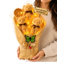 Kişiye Özel Yazılı Led Işıklı Büyük Boy Ayıcık Buketi Romantik Peluş Hediye