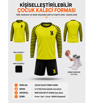 Kaleci Çocuk Forması Takımı Özel İSİM Numara Baskısı Yapılır Neon Yeşil Uzun Kol Sünger Korumalı 4 lü Set