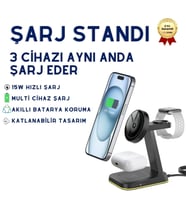 MagSafe 3-in-1 Manyetik Kablosuz Şarj İstasyonu 15W – iPhone, Apple Watch ve AirPods için Hızlı Wireless Charging Stand