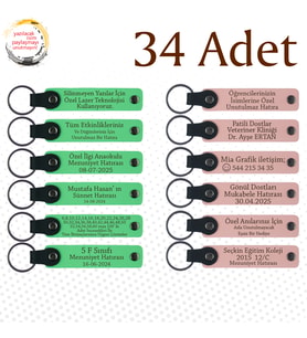 F Yeşili & Y Ağzı, Fen Bilimleri Öğretmeninden Sınıfına Hatıra, 34’lü Set, Mesajlı Deri Anahtarlık