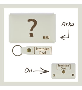 Beyaz Renk, Soru İşareti Desenli, İsme Özel, Cüzdan Ve Anahtarlık Set, Arkadaşa Efsane Hediye