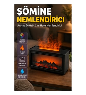 Dekoratif Şömine Efektli Hava Nemlendirici – Renkli LED Aydınlatmalı Aroma Difüzörü
