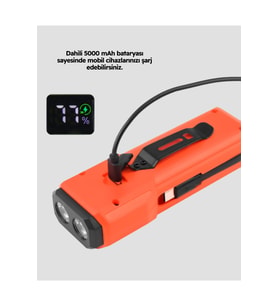 5000 mAh Bataryalı Bisiklet Farı COB Çakar Çok Fonksiyonlu