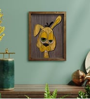 BK Home Drunken Rabbit - Yellow Tasarımlı Doğal Masif Ahşap Çerçeveli Tablo-1