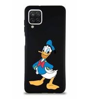 Samsung Galaxy A12 Soft Premier Kapak Donald Duck-C Tasarımlı Silikon Kılıf - Siyah (Şeffaf)