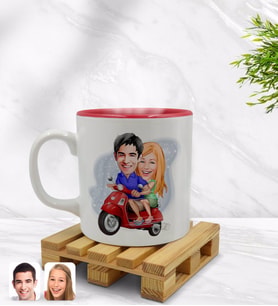 BK Gift Kişiye Özel Sevgililer Karikatürlü İçi Kırmızı Renkli Kupa Bardak Model 10
