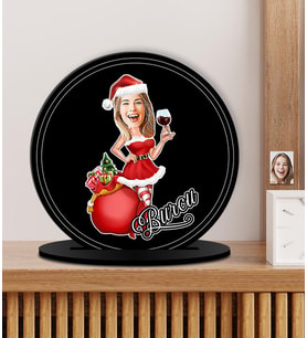 Kişiye Özel Karikatürlü Kadın Yeni Yıl - Noel Anne Ahşap Plak - Biblo