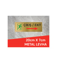 ÇIKIŞ EXIT SAĞA YAZILI VE LOGOLU GOLD METAL LEVHA 20 X 7 CM
