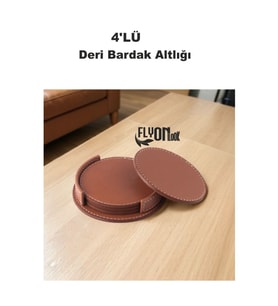 Deri Bardak Altlığı 4 Adet Bardak Altlığı Yuvarlak Tasarım Ofiste Evde Masanızı Tamamlayıcı Bardak