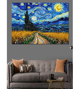 Van Gogh Yıldızlı Gece Manzarası Dekoratif Kanvas - Mdf Ahşap Tablo