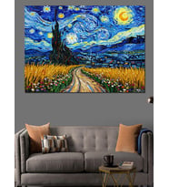 Van Gogh Yıldızlı Gece Manzarası Dekoratif Kanvas - Mdf Ahşap Tablo