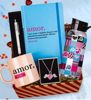 eJOYA Sevgiliye Özel "Amor" Tasarım Defter & Kalem & Matara & Kupa & Kristal Taşlı Melek Kanatları Kolye Hediye Kutusu 112800