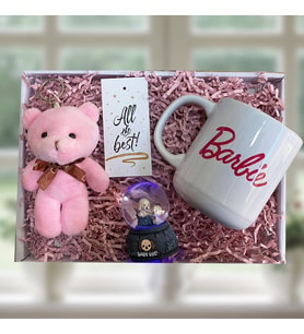 Barbie Kupa Işıklı Köpekli Küre Peluş Ayıcık Anahtarlık Hediye Seti