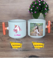 Unicorn Kupa Bardak Fotoğraflı T Turuncu Kulplu Kız Çocuğuna Arkadaşa Sevgiliye Doğum Günü Hediyesi