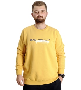 Mode XL Büyük Beden Erkek Sweatshirt Bisiklet Yaka Man Official 23528 Hardal