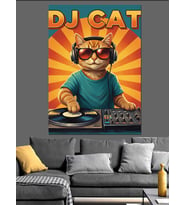 Gözlüklü Ve Şapkalı Dj Kedi Dekoratif Kanvas - Mdf Ahşap Tablo