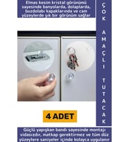 Montajsız Çekmece Dolap Klozet Kapağı Şık Kristal Tasarım Çok Amaçlı Yapışkanlı Tutacak Buton 4 Adet